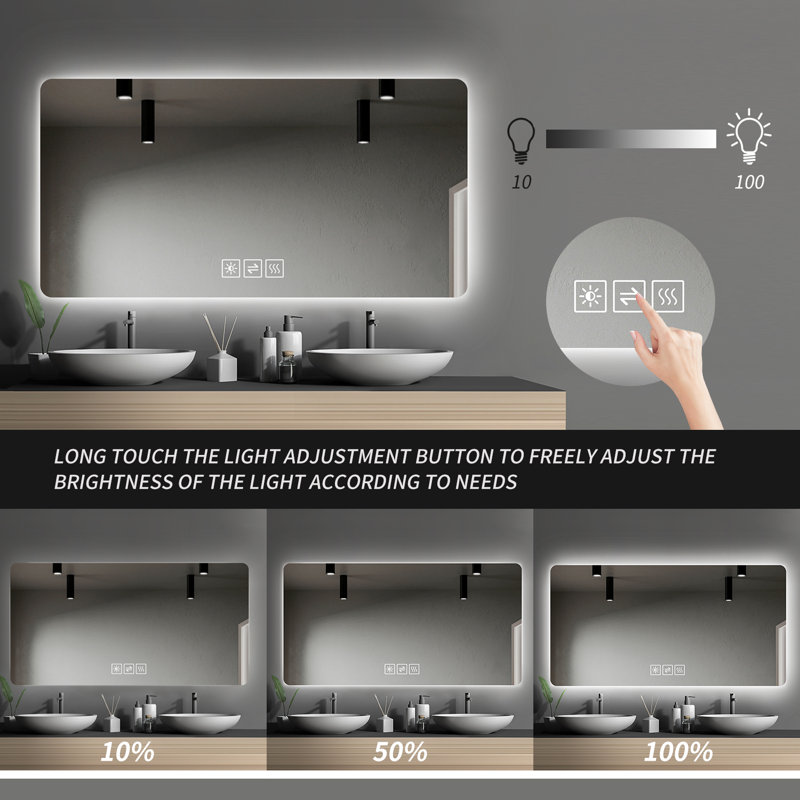 Latitude Run® Chardip Frameless Lighted Bathroom Mirror & Reviews Wayfair